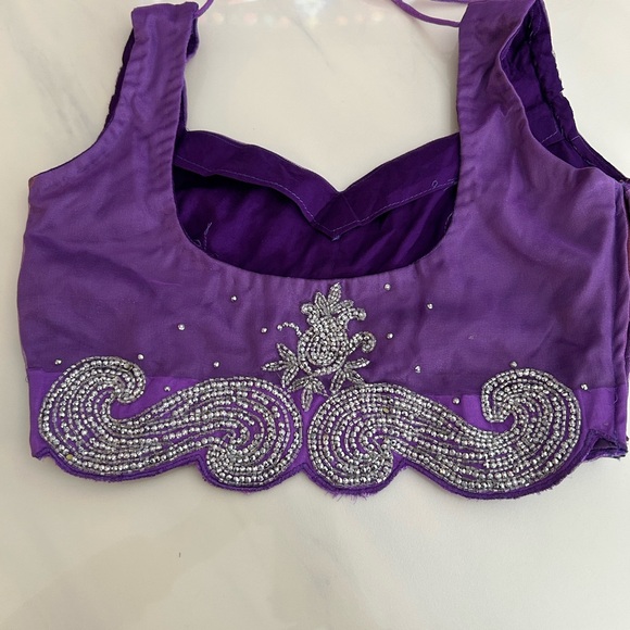 Purple Embellished Saree with Matching Blouse - Picture 10 of 11